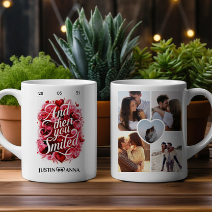 Liebes Tasse für Paare And then you smiled mit 5 Fotos