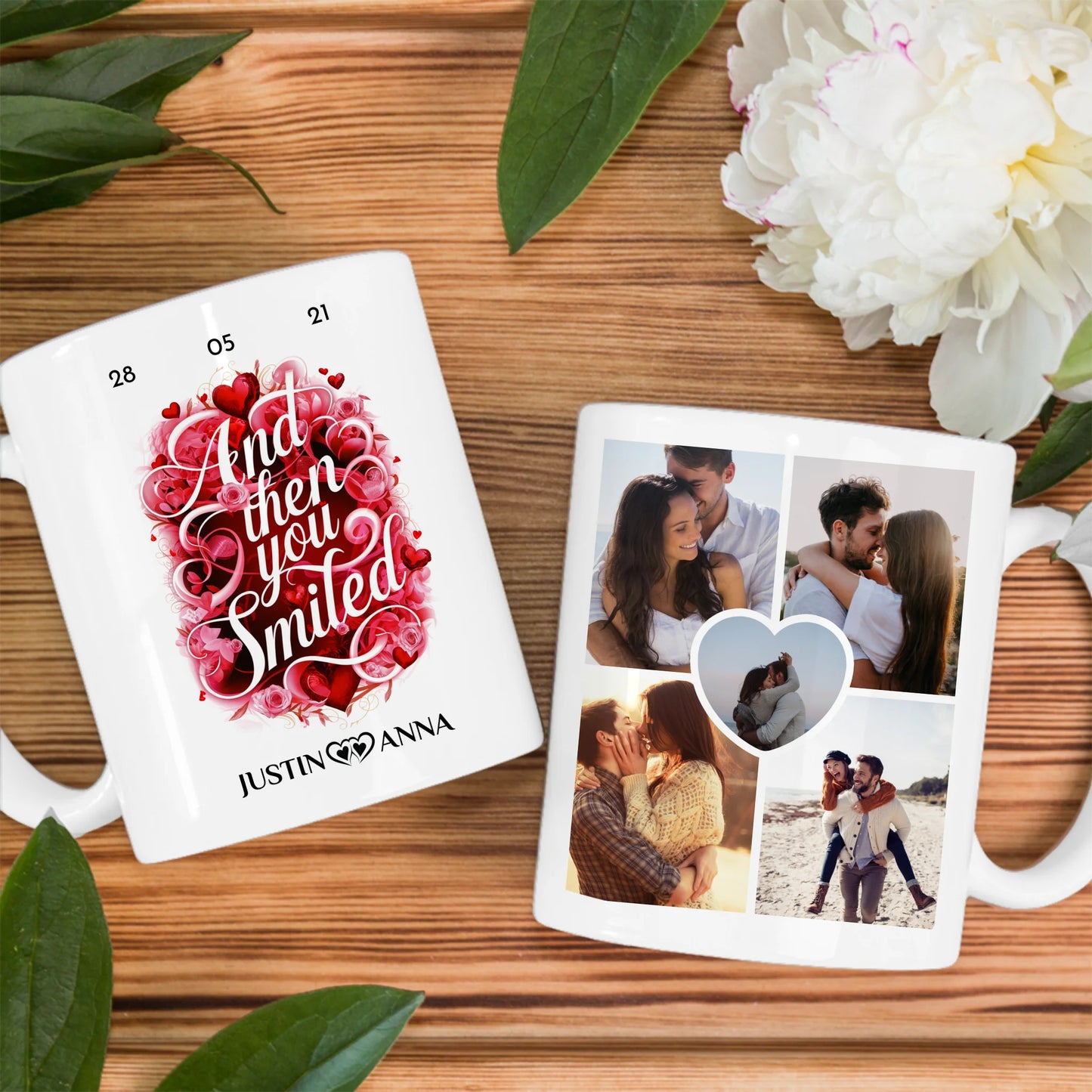 Liebes Tasse für Paare And then you smiled mit 5 Fotos