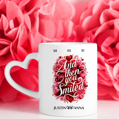 Liebes Tasse für Paare And then you smiled mit 5 Fotos