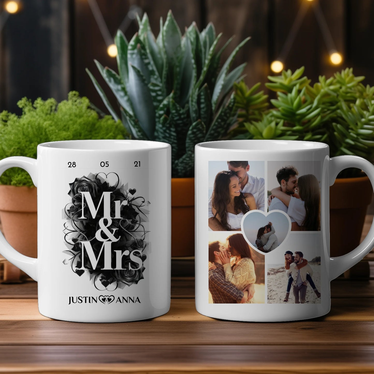 Personalisierte Tasse Mr and Mrs mit 5 Fotos