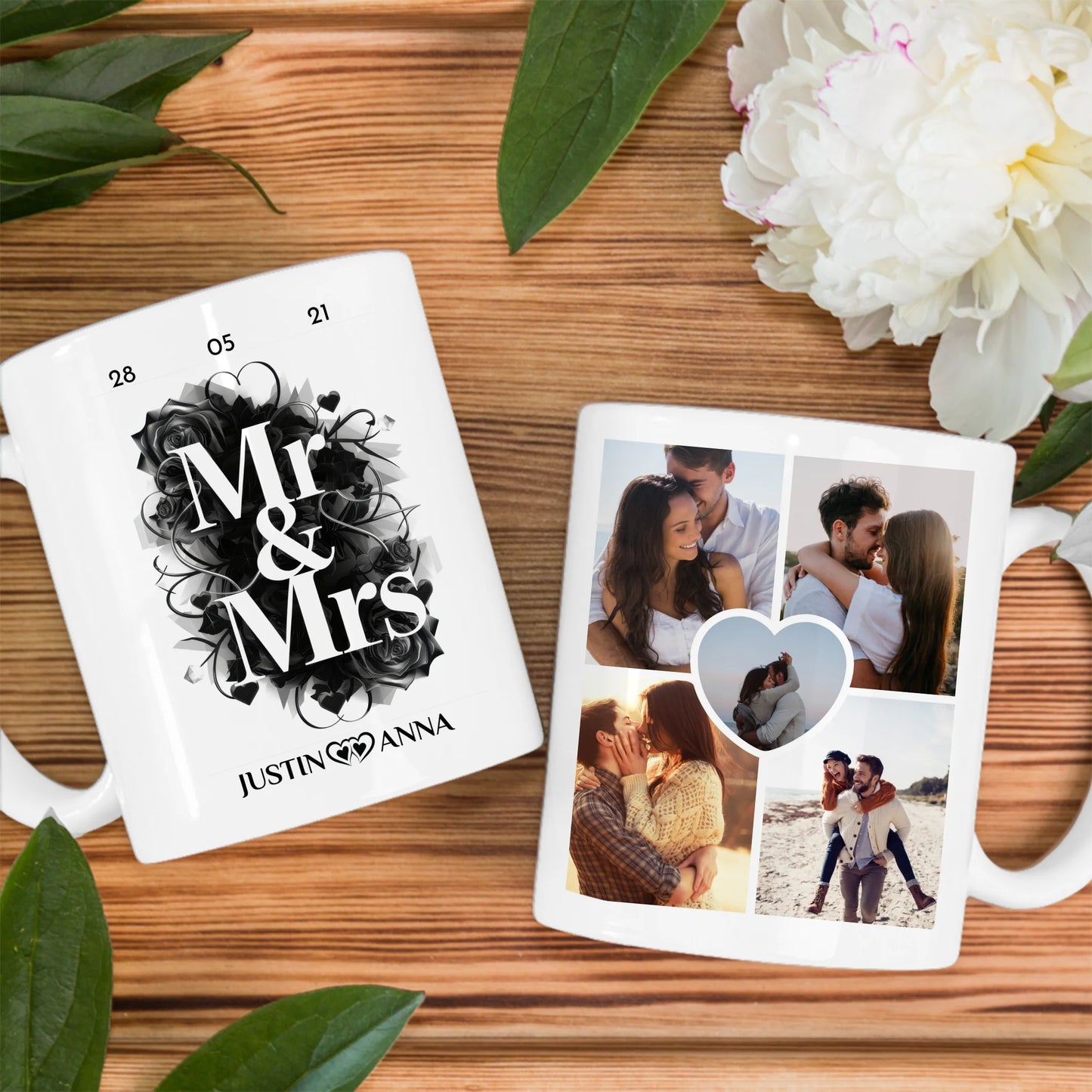 Personalisierte Tasse Mr and Mrs mit 5 Fotos