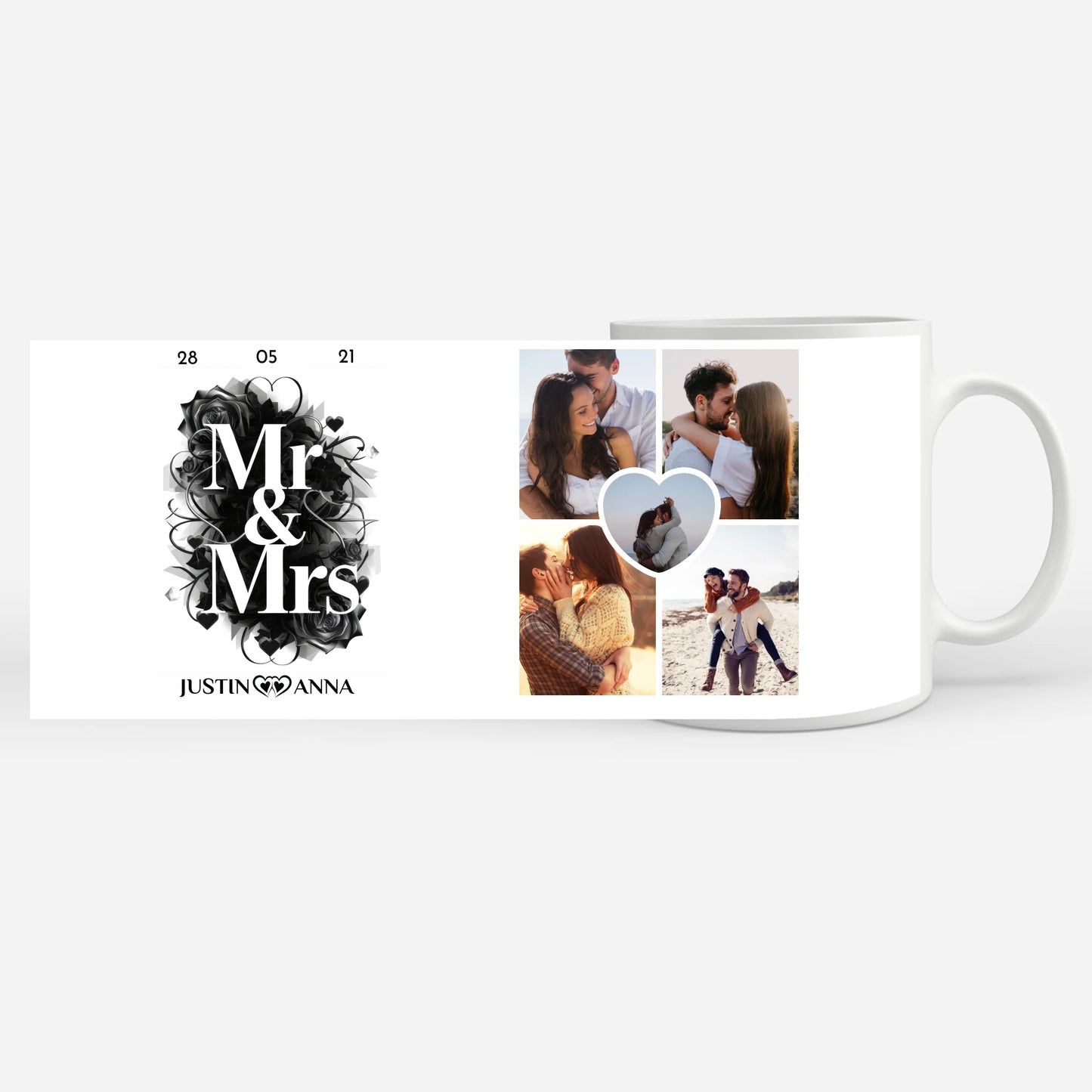 Personalisierte Tasse Mr and Mrs mit 5 Fotos