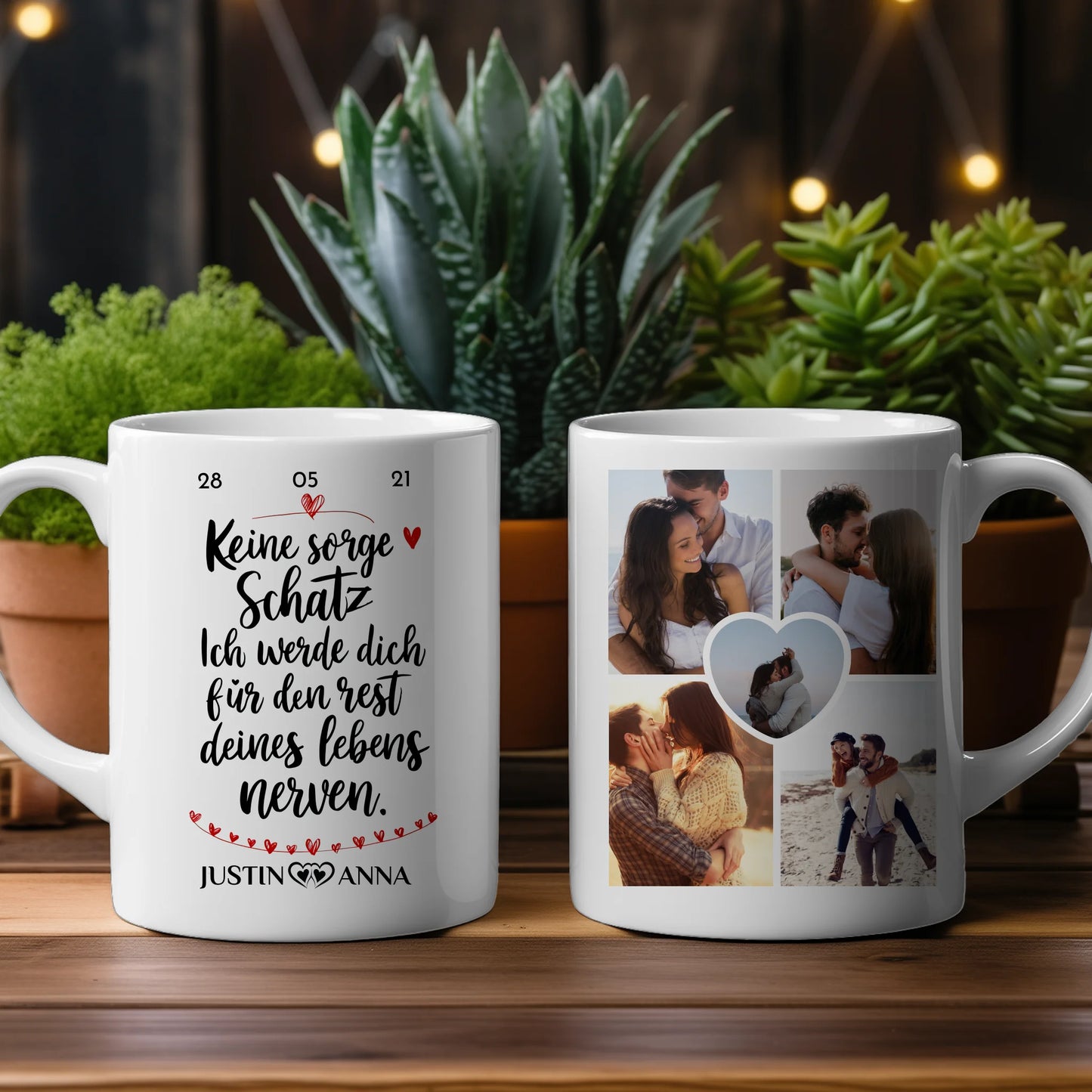 Personalisierte Tasse Liebe Keine Sorge Schatz für Pärchen mit 5 Fotos