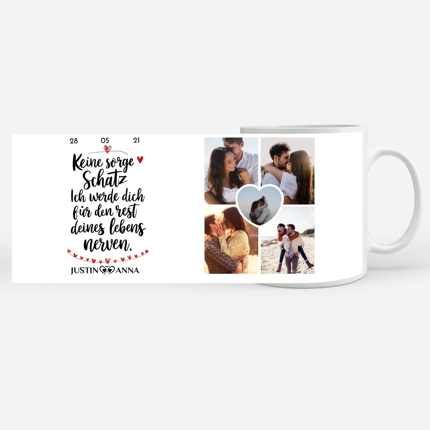 Personalisierte Tasse Liebe Keine Sorge Schatz für Pärchen mit 5 Fotos
