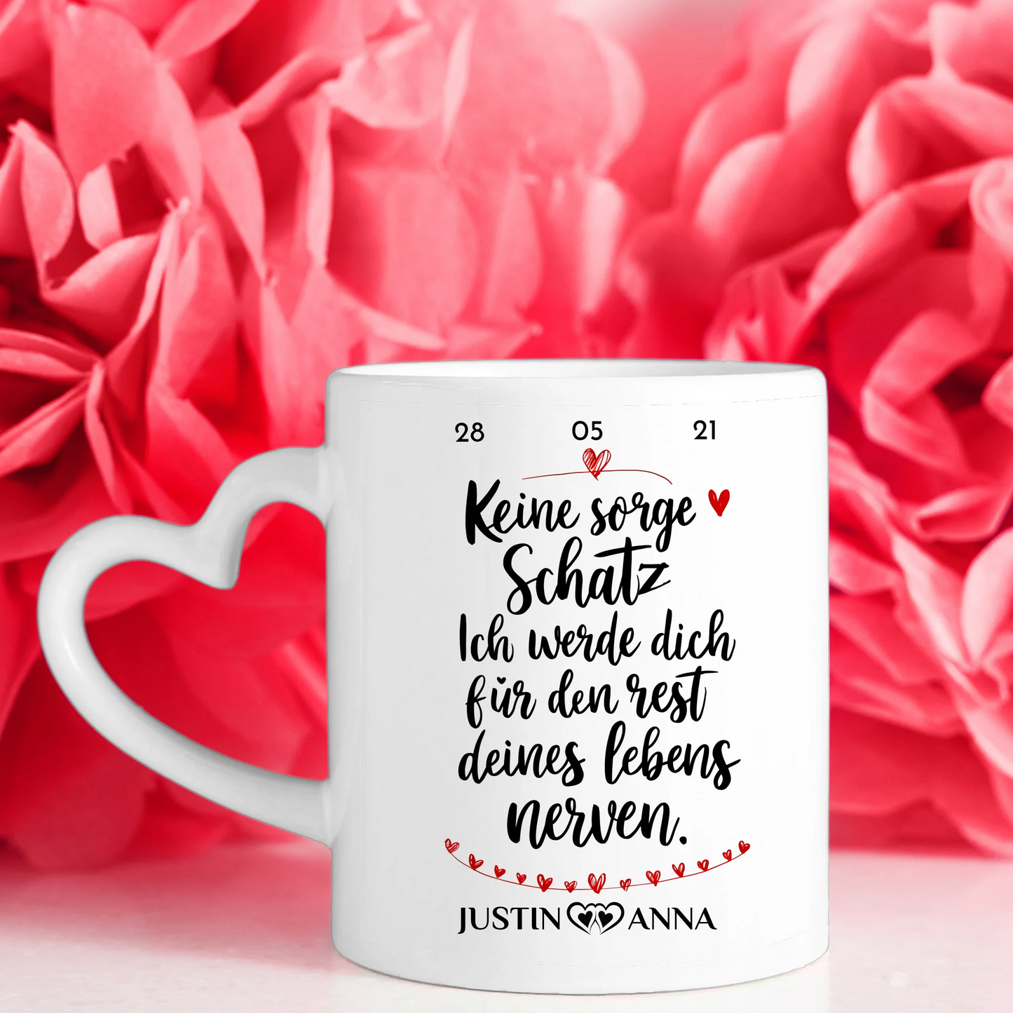 Personalisierte Tasse Liebe Keine Sorge Schatz für Pärchen mit 5 Fotos