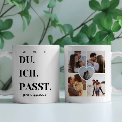 Tasse personalisiert für Paare mit 5 Fotos Du Ich Passt
