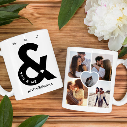 Personalisierte Pärchen Tasse You & Me mit 5 Fotos