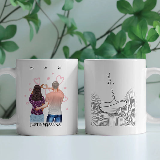 Personalisierte Tasse für Freundin Line Art Pärchen Cliparts Liebe