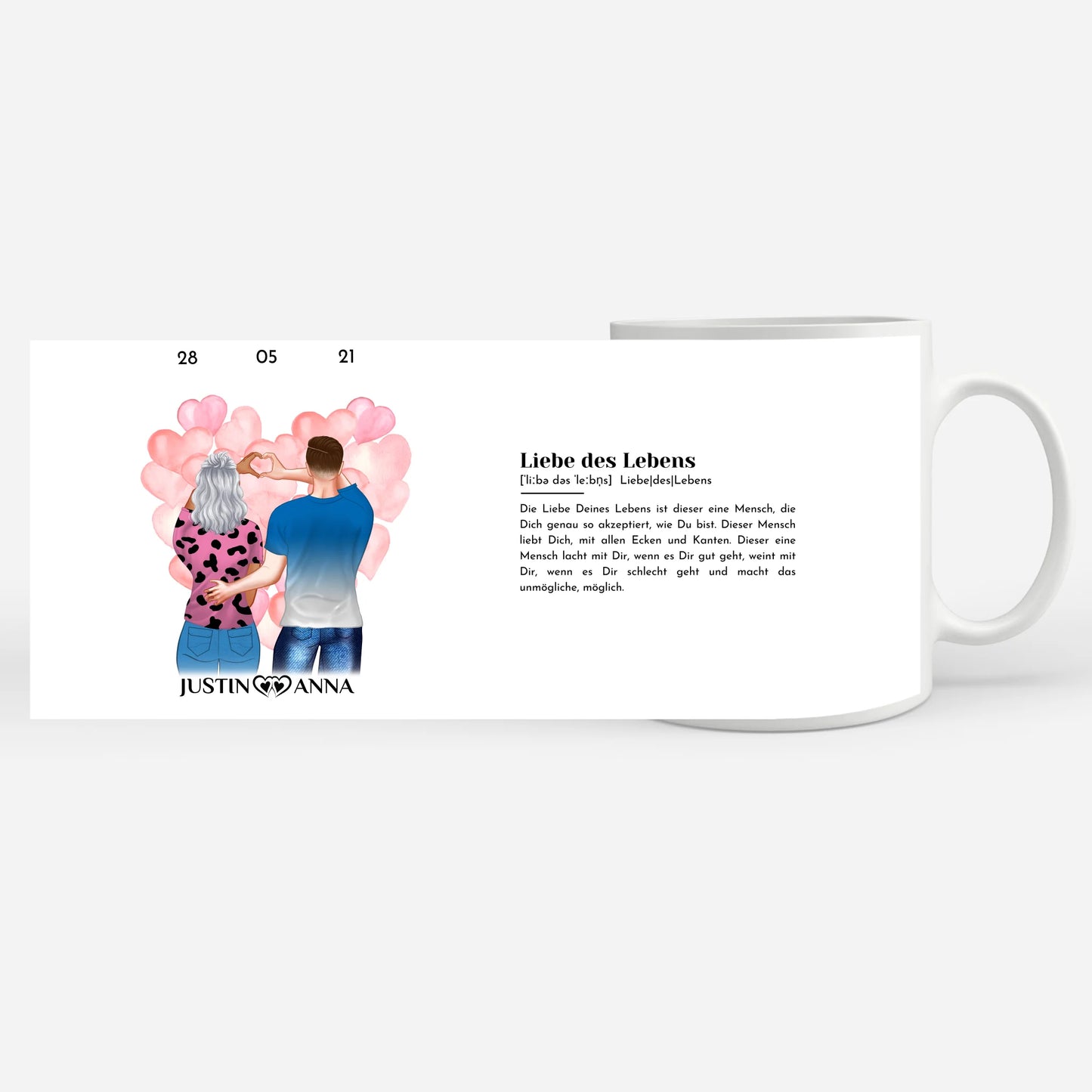 Personalisierte Tasse Definition Liebe des Lebens Paar als Cliparts