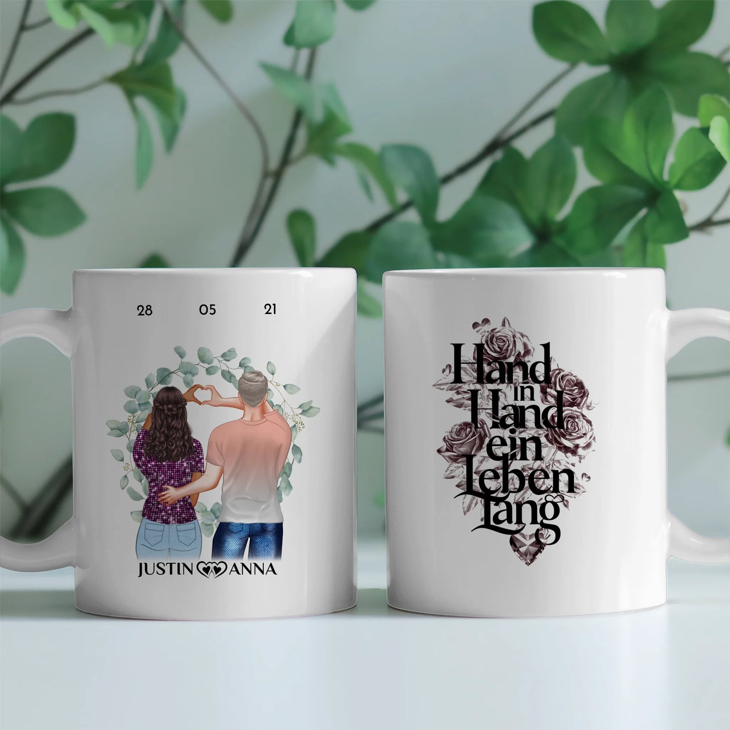 Personalisierte Tasse für Paare Hand in Hand Pärchen Cliparts