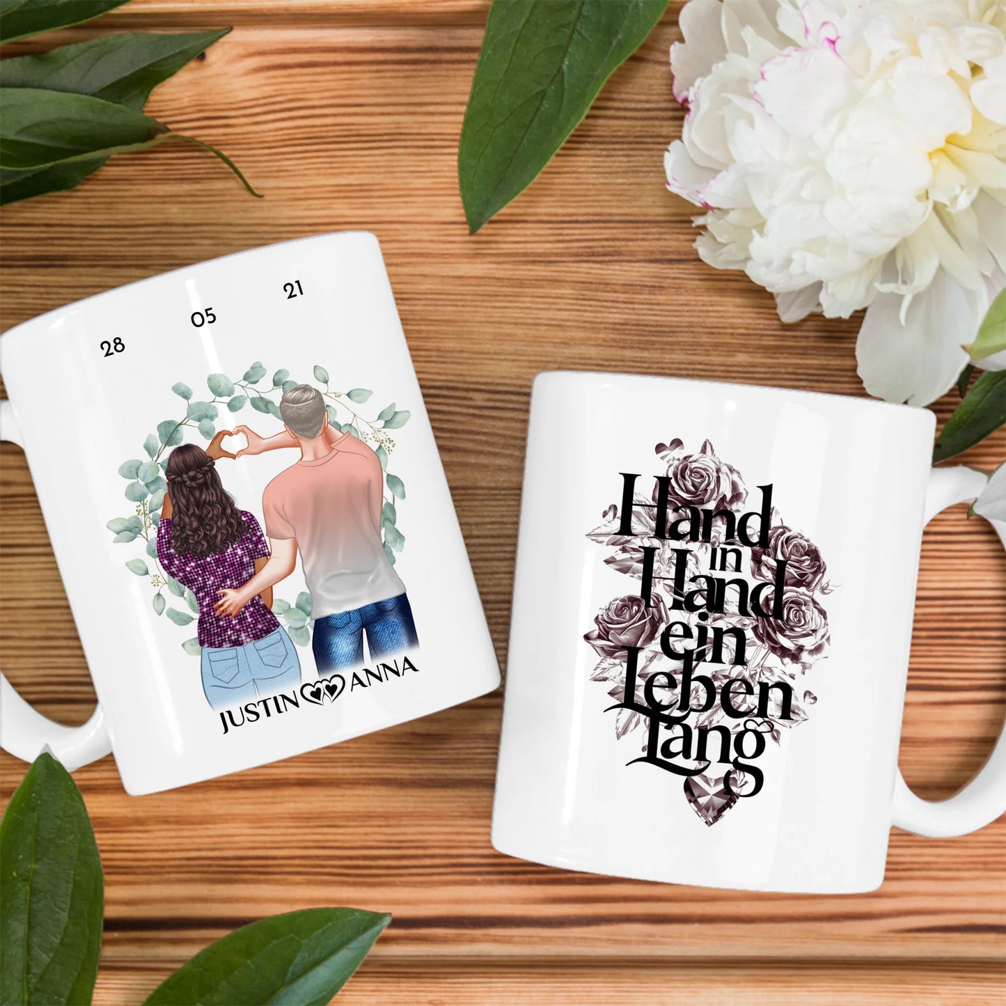 Personalisierte Tasse für Paare Hand in Hand Pärchen Cliparts