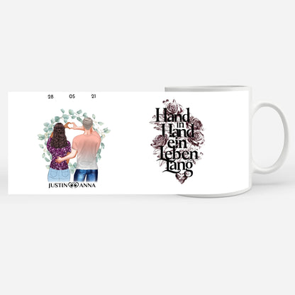 Personalisierte Tasse für Paare Hand in Hand Pärchen Cliparts