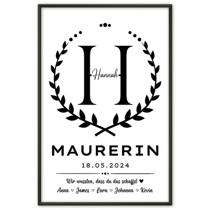 Geschenk Abschluss Ausbildung Maurerin Poster individuell