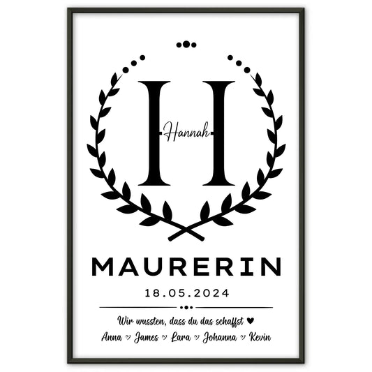 Geschenk Abschluss Ausbildung Maurerin Poster individuell