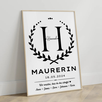 Geschenk Abschluss Ausbildung Maurerin Poster individuell