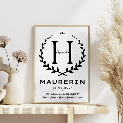 Geschenk Abschluss Ausbildung Maurerin Poster individuell