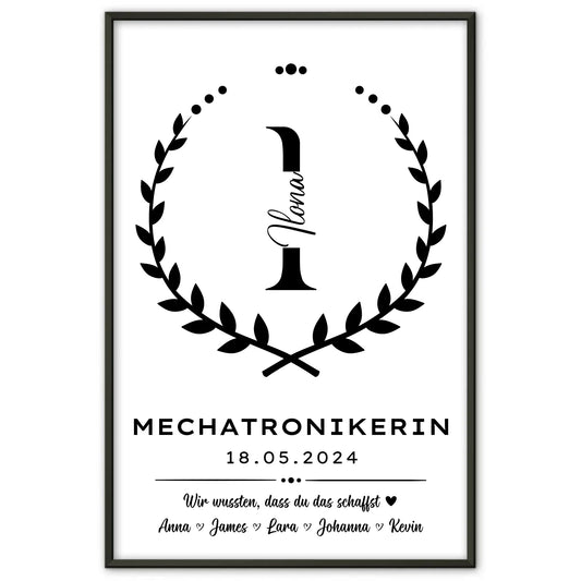 Ausbildungsabschluss Geschenk Poster Mechatronikerin Premium