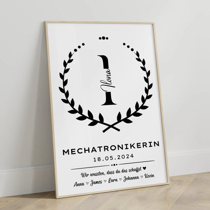 Ausbildungsabschluss Geschenk Poster Mechatronikerin Premium