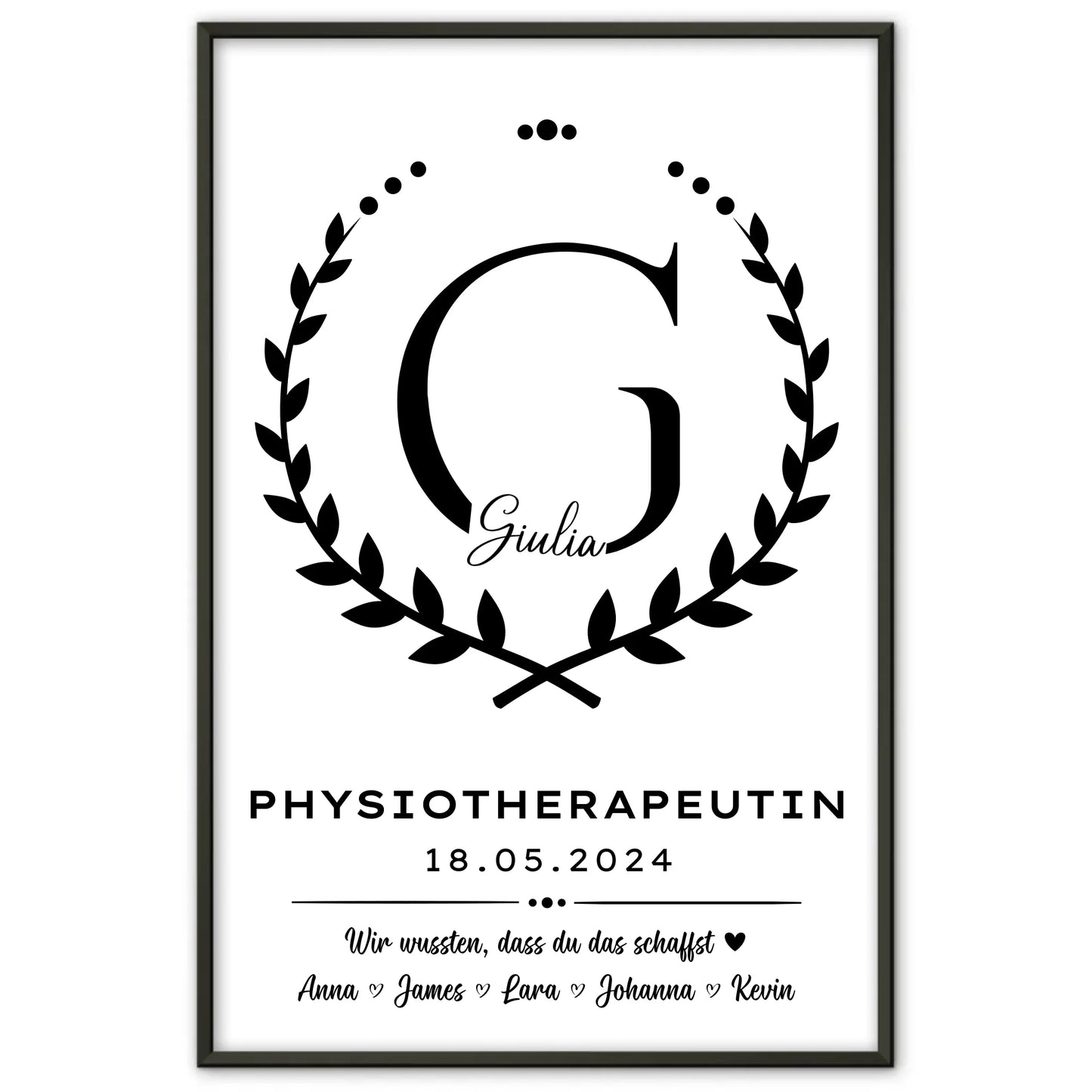 Geschenk Zum Abschluss Ausbildung Physiotherapeutin Poster personalisiert