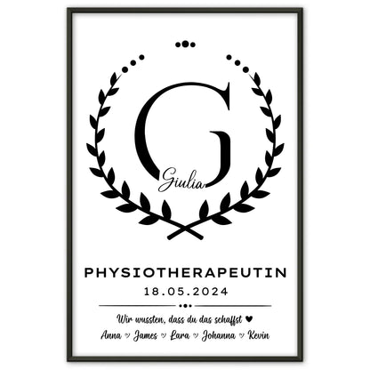 Geschenk Zum Abschluss Ausbildung Physiotherapeutin Poster personalisiert
