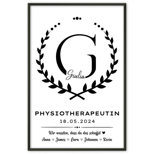 Geschenk Zum Abschluss Ausbildung Physiotherapeutin Poster personalisiert