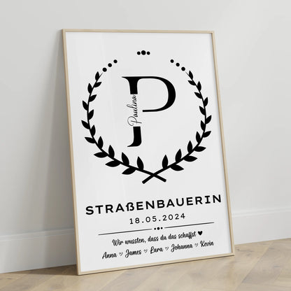 Ausbildungsabschluss Geschenk Poster Straßenbauerin