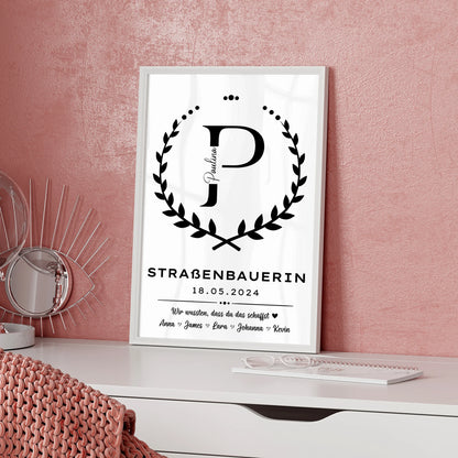 Ausbildungsabschluss Geschenk Poster Straßenbauerin