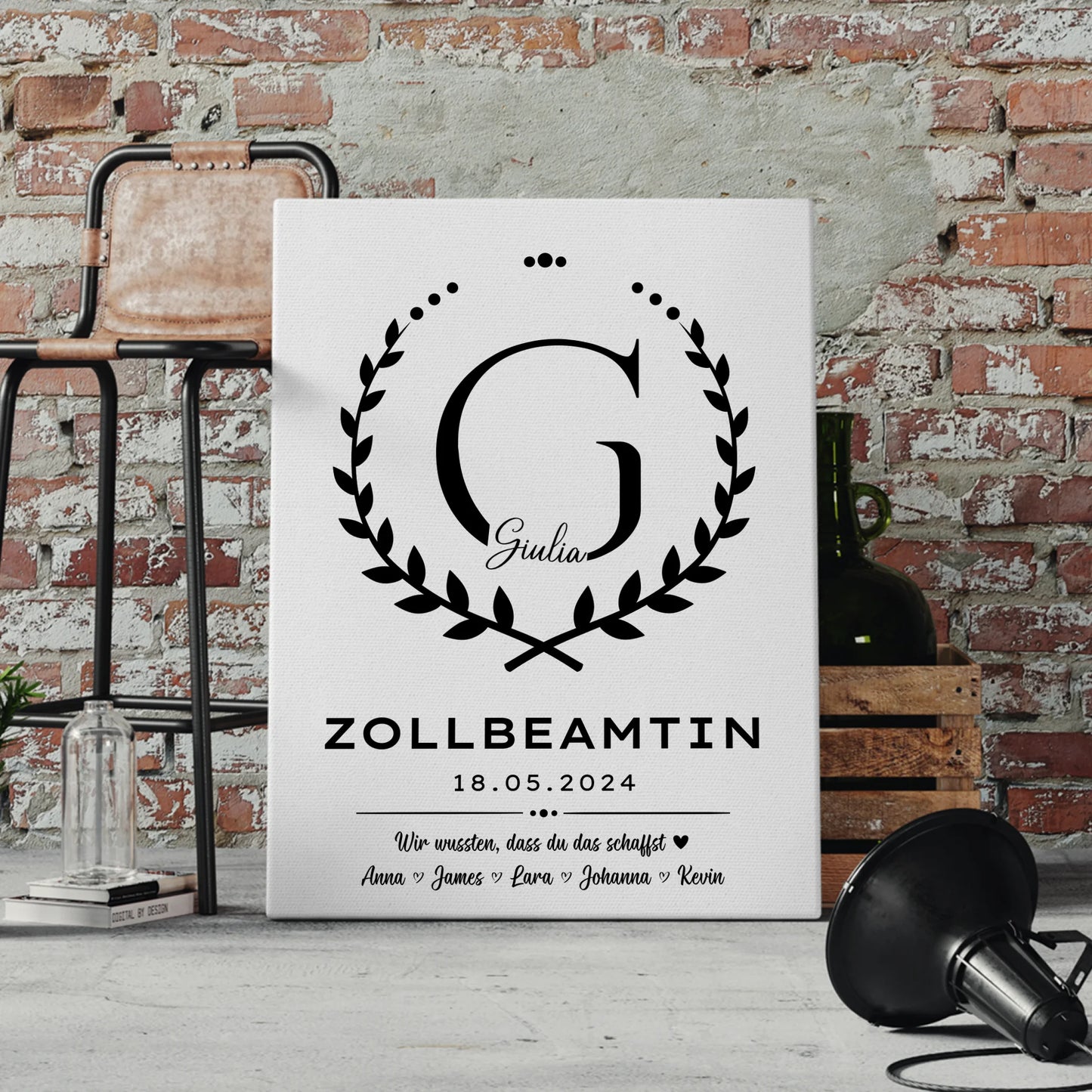 Geschenk Abschluss Ausbildung Zollbeamtin Leinwand 4