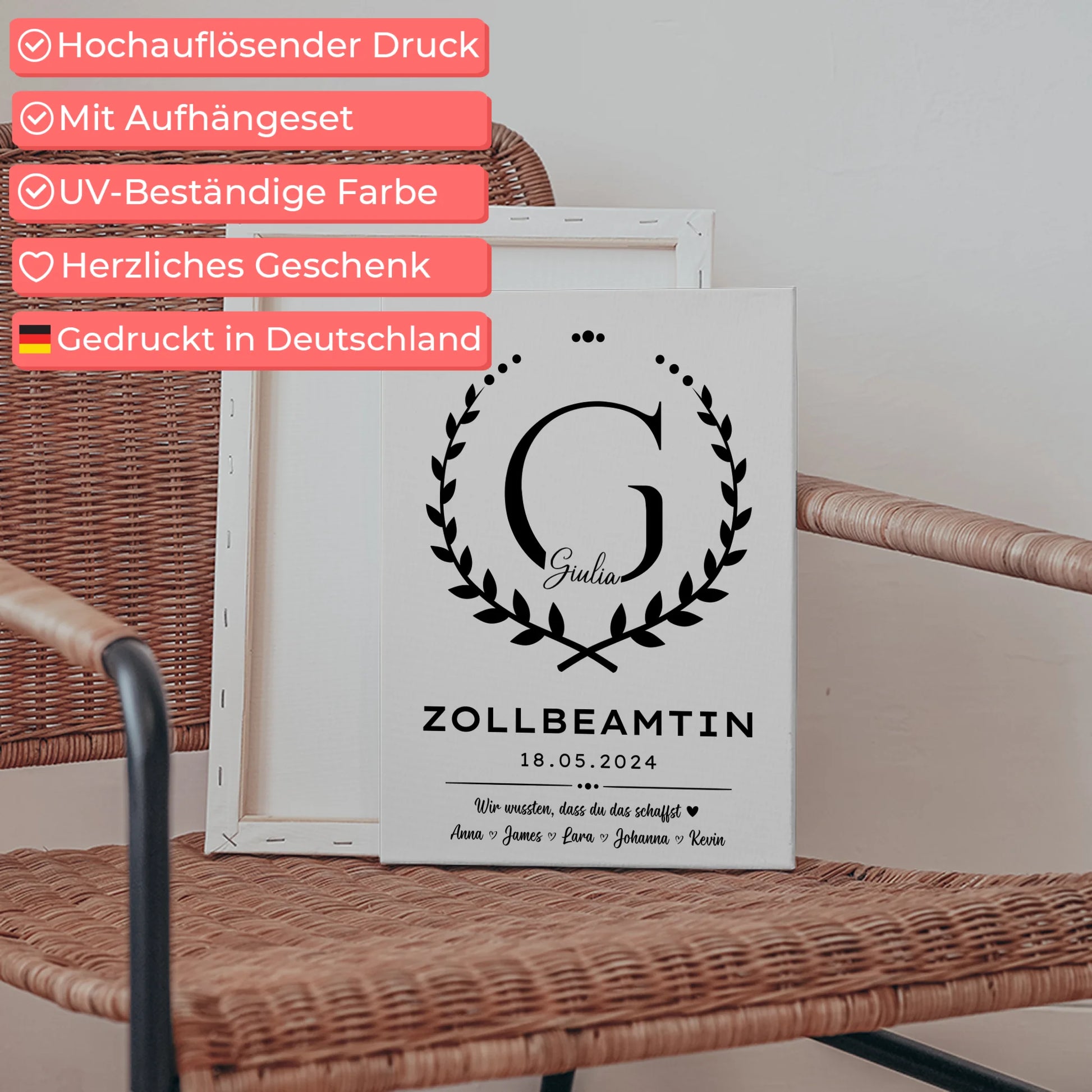 Geschenk Abschluss Ausbildung Zollbeamtin Leinwand 5