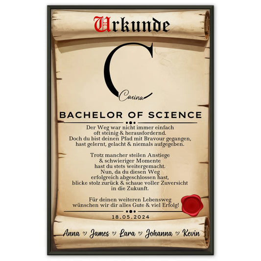 Poster Urkunde Geschenk Zum Bachelorabschluss Bachelor Of Science Bachelorand