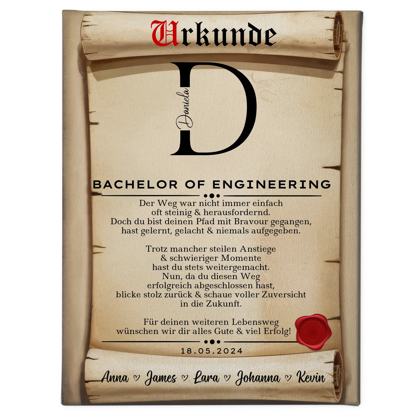 Leinwand Urkunde Geschenk Bachelorabschluss Bachelor Of Engineering 1