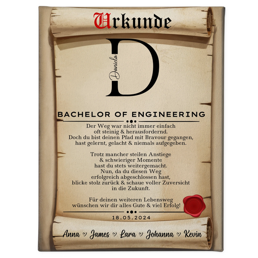 Leinwand Urkunde Geschenk Bachelorabschluss Bachelor Of Engineering 1