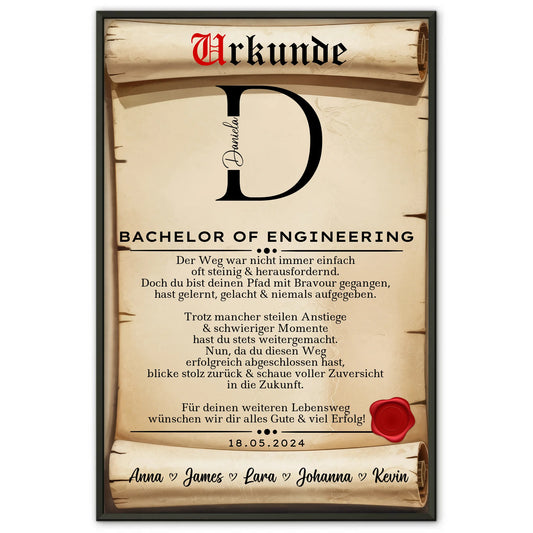 Poster Urkunde Geschenk Bachelorabschluss Bachelor Of Engineering