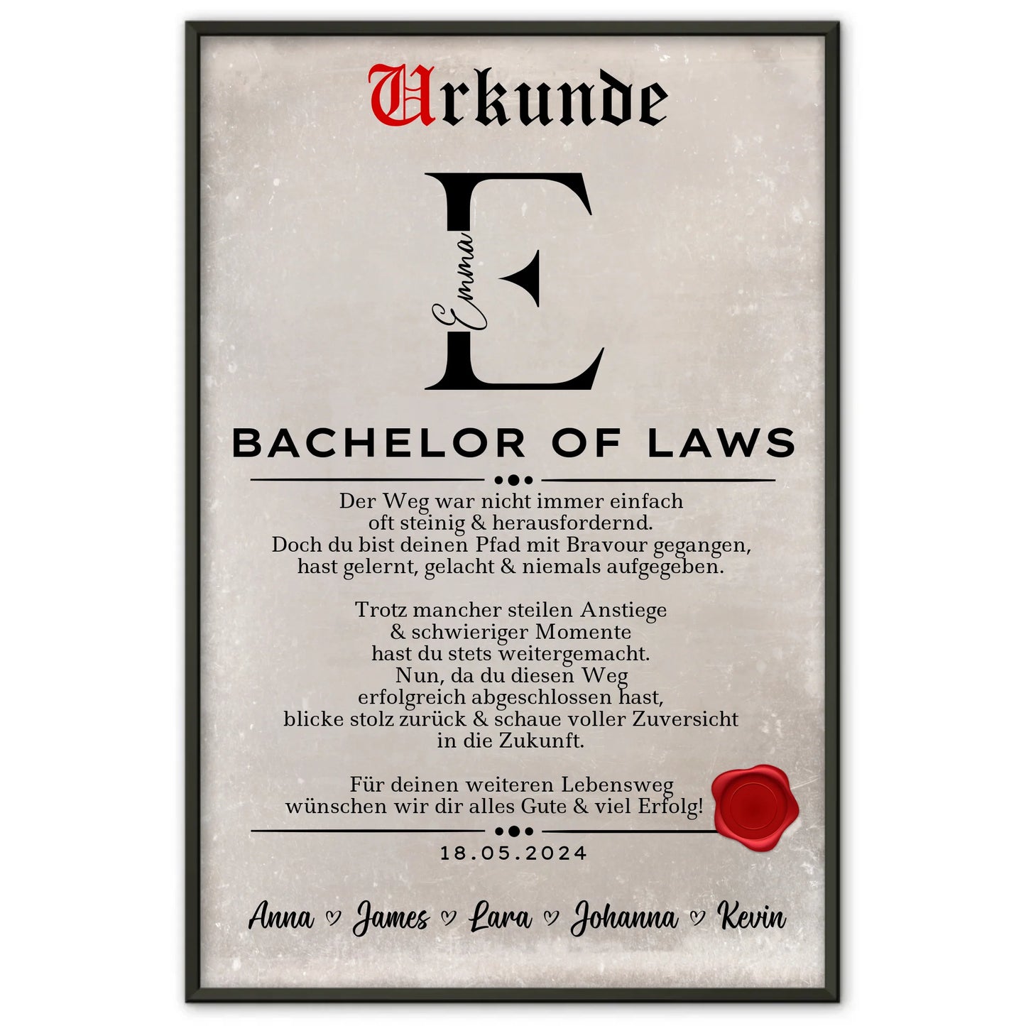 Poster Urkunde Geschenk Zum Bachelor Of Laws