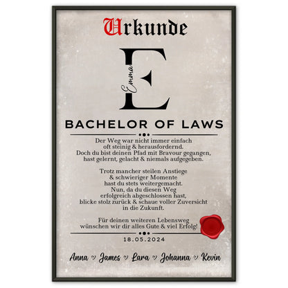 Poster Urkunde Geschenk Zum Bachelor Of Laws