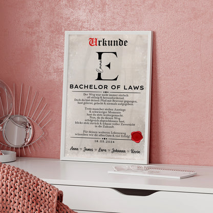 Poster Urkunde Geschenk Zum Bachelor Of Laws