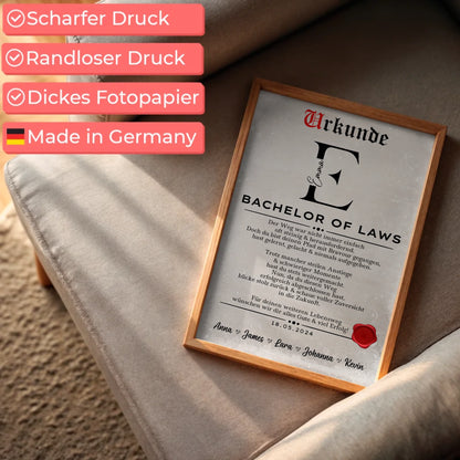 Poster Urkunde Geschenk Zum Bachelor Of Laws