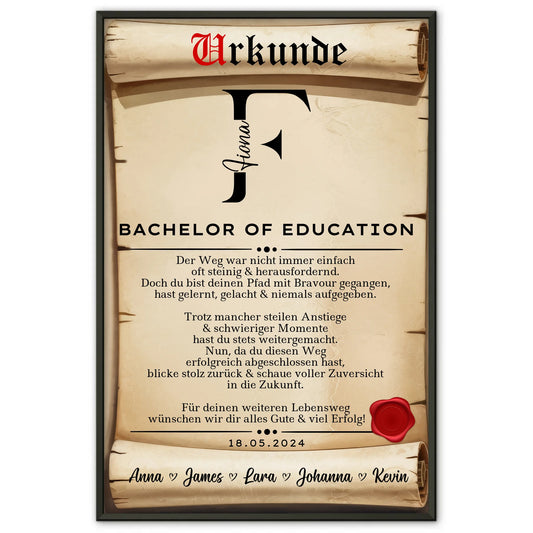 Poster UrkundeGeschenk Zum Bestandenen Bachelor Of Education