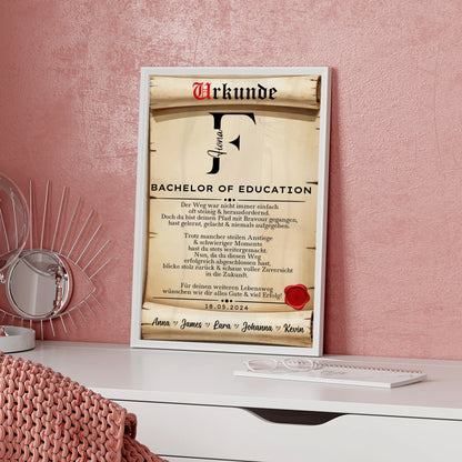 Poster UrkundeGeschenk Zum Bestandenen Bachelor Of Education