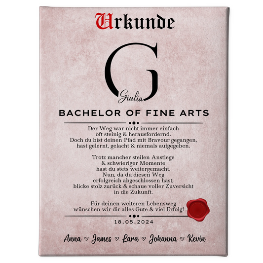 Leinwand Urkunde Bachelor Abschluss Geschenk Bachelor Of Fine Arts 1