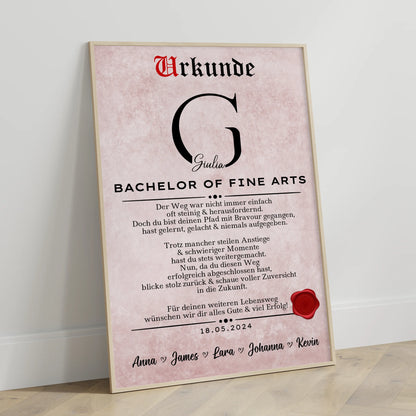 Poster Urkunde Bachelor Abschluss Geschenk Bachelor Of Fine Arts