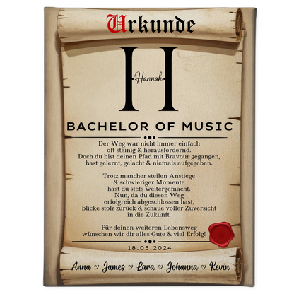 Leinwand Urkunde Geschenk Zum Bachelorabschluss Bachelor Of Music 1