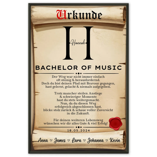 Poster Urkunde Geschenk Zum Bachelorabschluss Bachelor Of Music Bachelorand