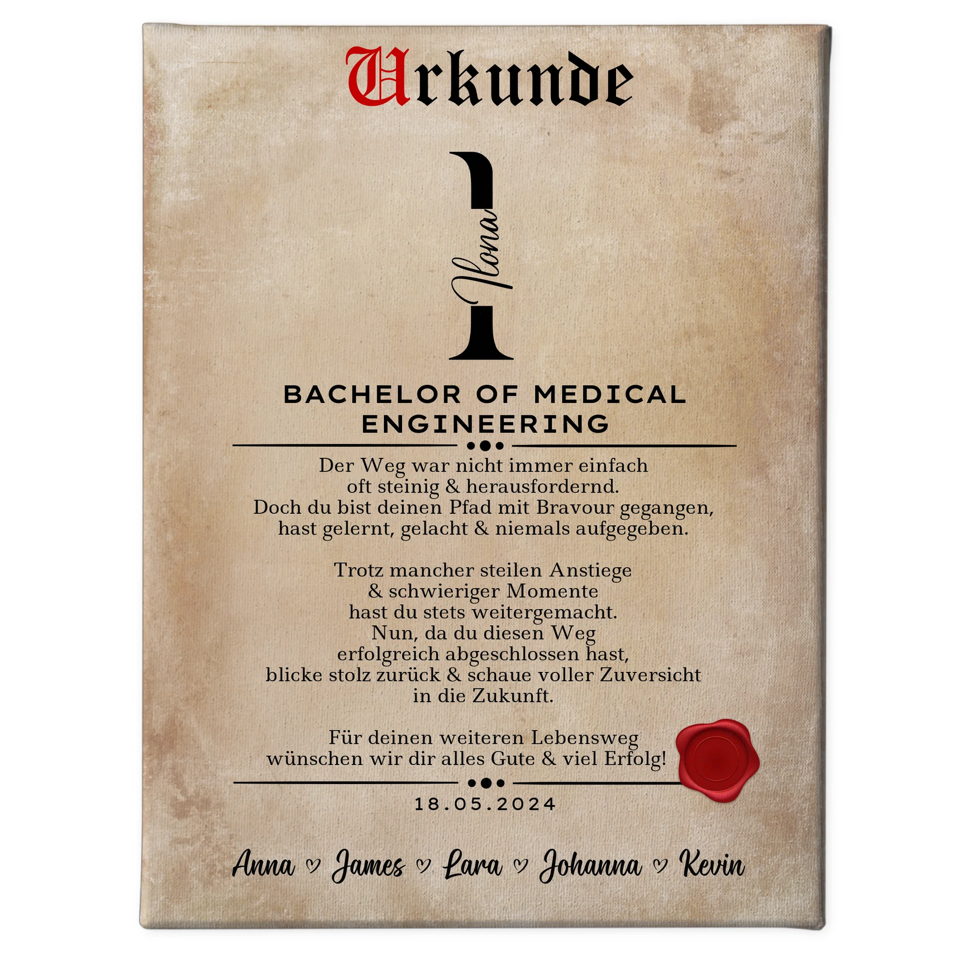 Leinwand Urkunde Geschenk Bachelorabschluss Bachelor Of Medical Engineering 1
