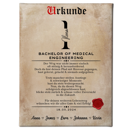 Leinwand Urkunde Geschenk Bachelorabschluss Bachelor Of Medical Engineering 1