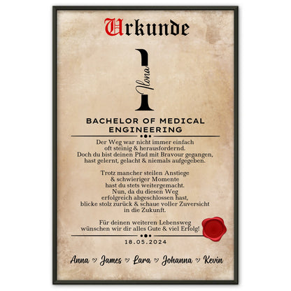 Poster Urkunde Geschenk Bachelorabschluss Bachelor Of Medical Engineering Bachelorand