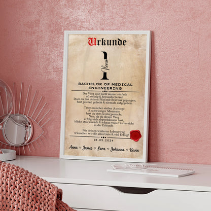 Poster Urkunde Geschenk Bachelorabschluss Bachelor Of Medical Engineering Bachelorand