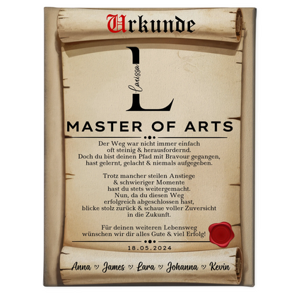 Leinwand Urkunde Master Abschluss Geschenk Master Of Arts 1