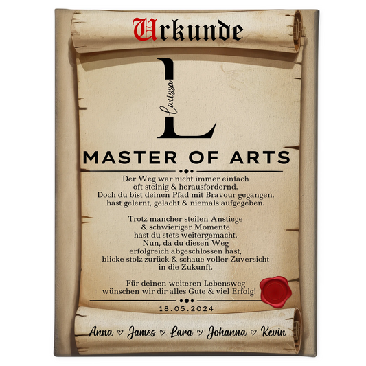 Leinwand Urkunde Master Abschluss Geschenk Master Of Arts 1