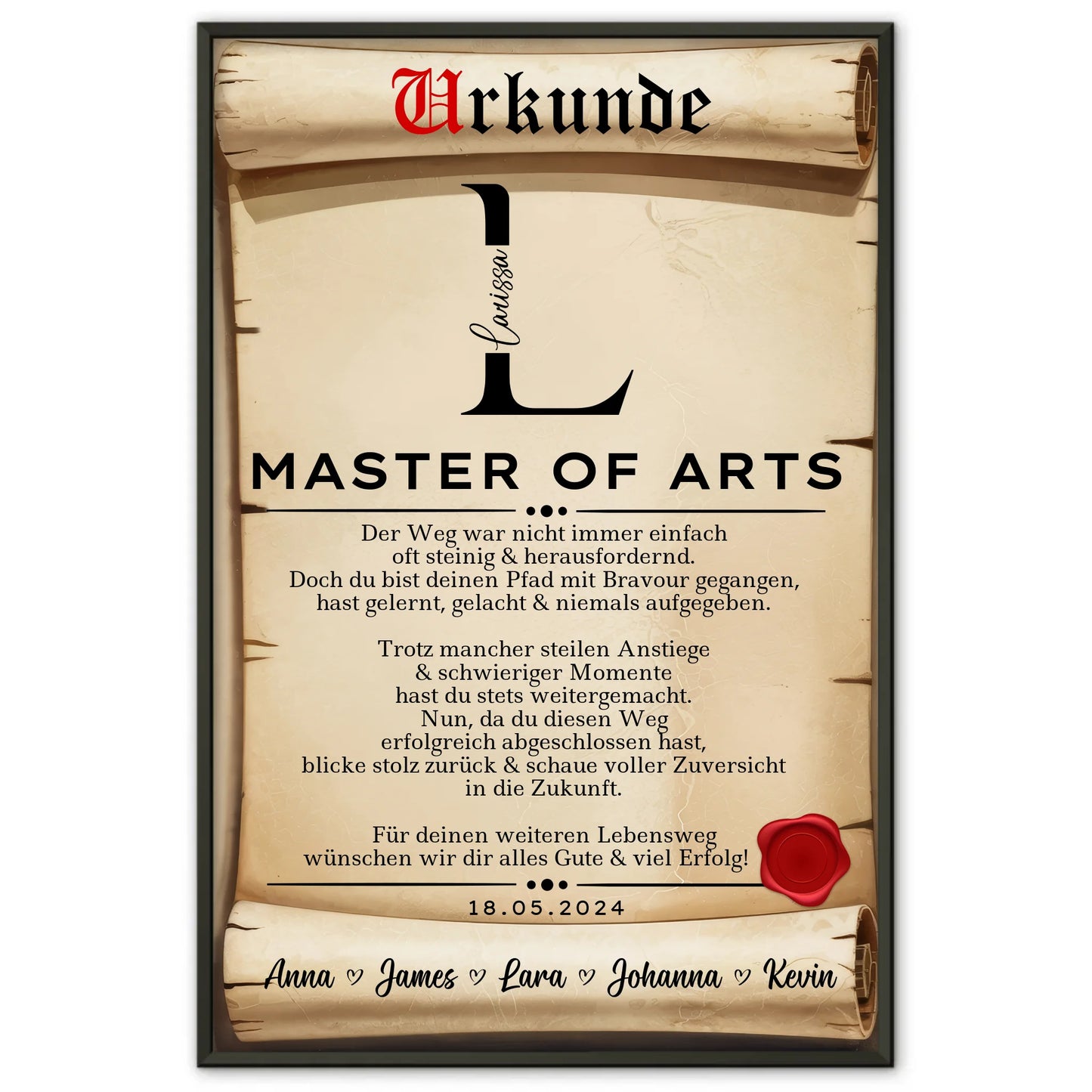 Poster Urkunde Master Abschluss Geschenk Master Of Arts